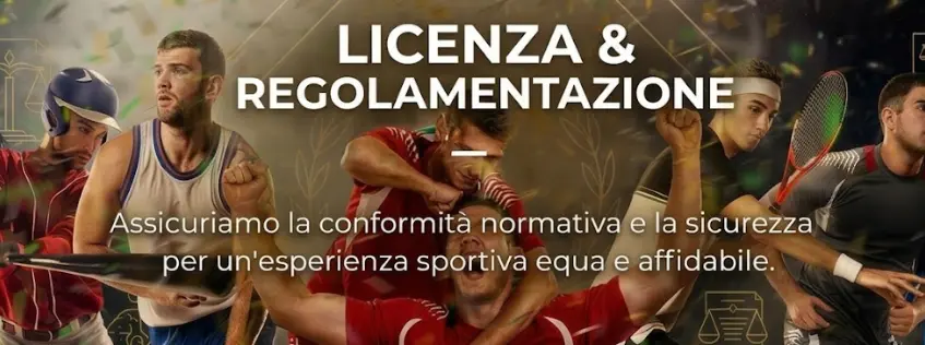 Atleti su un banner con testo di licenza per un gioco affidabile e onesto.