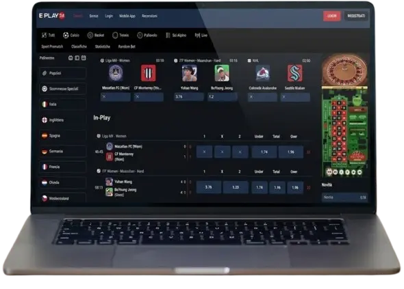 Un computer portatile aperto su una scrivania mostra una piattaforma di scommesse online per illustrarne l'interfaccia utente.